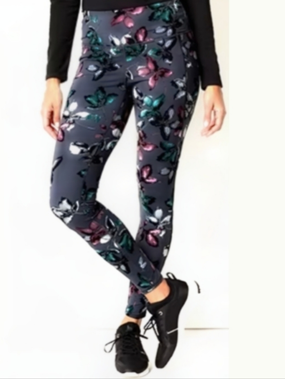 J.Jill Fit Performance Gray Floral High-Waist Pocket Leggings Size XL